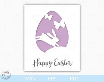 Easter Card SVG, Bunny Easter Card Cut file, Easter Paper Card template, Easter cut file, Easter Egg Card SVG
