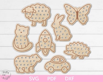 Lacing Toys Bundle laser cut file, Learn how to lace SVG, Montessori lacing toys bundle SVG, Educational toys SVG, Lace up games for kids