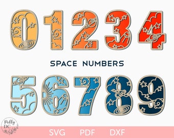 Space Numbers SVG, Laser cut file, Space Numbers cut file, 10 0-9 Numbers, Numbers for kids, Layered Numbers, Space Numbers for kids