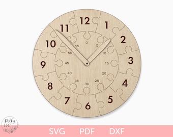 Clock puzzle Toy SVG laser cut file, Montessori Clock Toy laser file, Puzzle toy laser file, Montessori Educational toy clock svg laser file