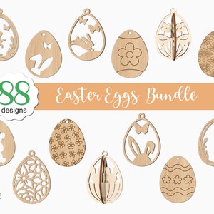 Paquete de huevos de Pascua svg, adornos de huevos de Pascua svg, huevos de Pascua colgantes svg, archivo cortado con láser de huevos de Pascua, archivo láser de Pascua svg