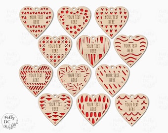 Valentines Day Doodle Heart Gift Tag SVG, Personalized Valentines Heart Tags laser cut file, Hearts Cutouts Decor SVG, Glowforge Cricut
