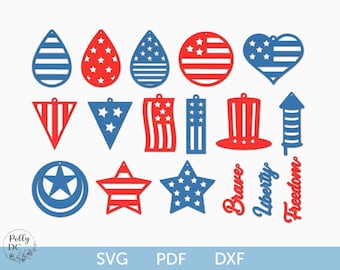 4th July earrings svg cut file, Patriotic earrings svg, Fourth of July earrings svg, American earrings svg, American flag earrings svg