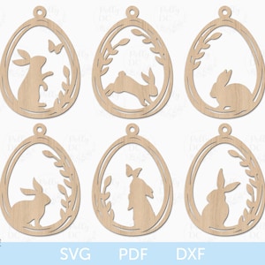Etiqueta de canasta de Pascua SVG, adorno de huevos de Pascua colgantes svg, archivo de corte de adorno de conejito de Pascua, archivo láser de Pascua, Glowforge Cricut de Pascua