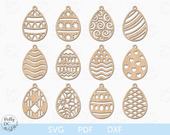 Easter Ornaments SVG, Hanging Easter Eggs SVG, Easter laser cut file, Easter Ornaments Cutouts Cricut, Easter Glowforge SVG