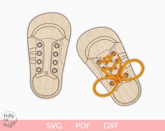 Shoe Lacing training for kids svg laser cut file, learn how to lace svg, Montessori Shoe Tying Practice laser pattern, Montessori laser cut