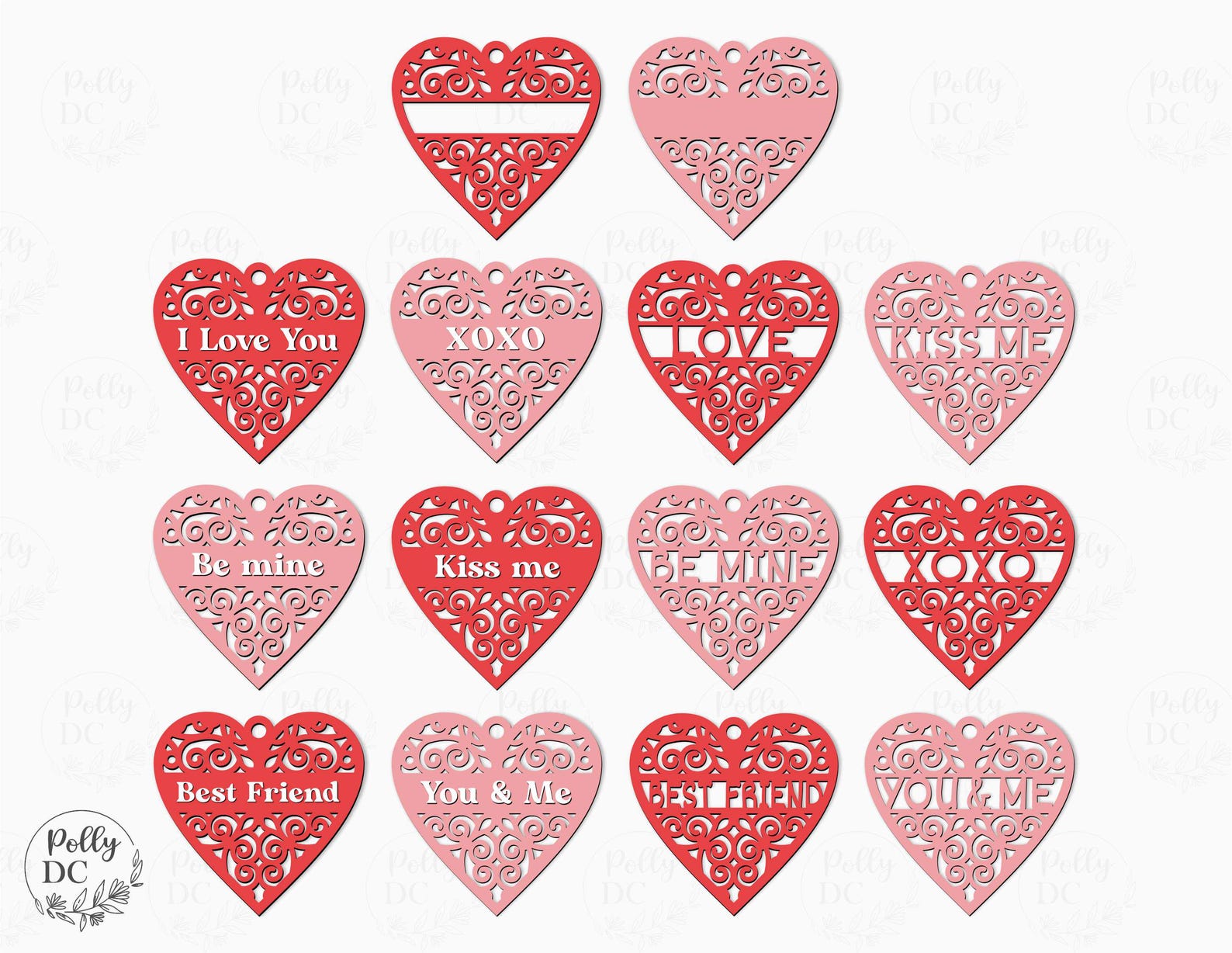 Valentine's Day Heart Tags Svg, Valentines Hearts With Text Svg Laser ...