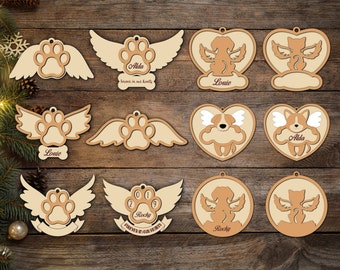 Adorno conmemorativo para mascotas SVG, Adorno conmemorativo para perros SVG, Adorno conmemorativo para gatos SVG, Adorno conmemorativo navideño SVG, archivo cortado con láser