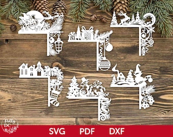 Kerst deur hoek svg-bestand knippen, kerst deur trim hoek decor laserbestand, kerst laser gesneden bestand, kerst decor laser bestand