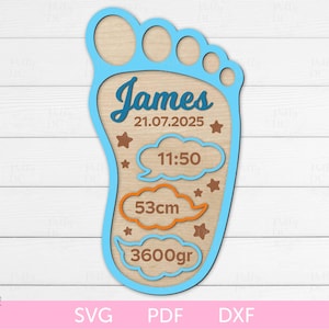 Baby Announcement Sign, Metric Birth Stats Laser cut file, Birth Details Digital Cut File, Layered Newborn chart SVG, Glowforge SVG File