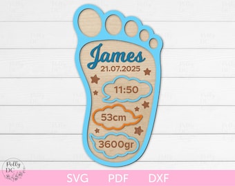 Baby Announcement Sign, Metric Birth Stats Laser cut file, Birth Details Digital Cut File, Layered Newborn chart SVG, Glowforge SVG File