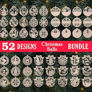 Kerstballen ornamenten SVG-bundel, lasergesneden kerstornamenten, kerstballen lasergesneden svg-bestand, kerstballen gesneden bestand
