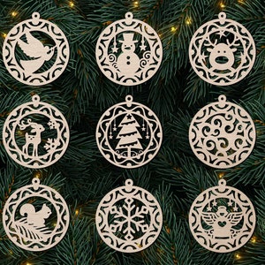 Christmas Tree Ornaments bundle SVG cut file, Paper cut Christmas ornaments, Christmas balls laser cut svg file, Christmas balls cut file