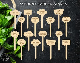 Funny Garden Stakes SVG Bundle, Funny Plant Markers Laser Cut File, Glowforge SVG