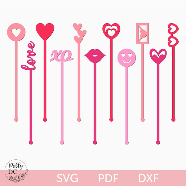 Valentine's drink stir sticks svg, Valentine drink stirrers svg, Valentine's sticks svg, Valentines swizzle sticks svg, Valentine's day svg