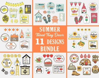 Tiered tray decor svg Summer bundle, Summer tier tray decor bundle, Summer tiered tray signs svg, Tiered tray decor laser cut file