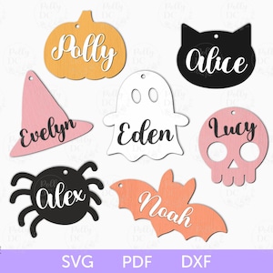 Halloween Bag Tag svg schnitt Datei, Halloween Tags svg bündel, Halloween Dekor svg, Halloween lustige Tags svg, Halloween Namensschild Laser-cut Datei