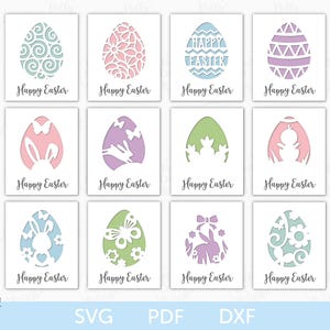 Pacote de cartão de Páscoa SVG, arquivo de corte de cartão de Páscoa feliz, arquivo Cricut de Páscoa, cartão de papel de ovo de Páscoa SVG