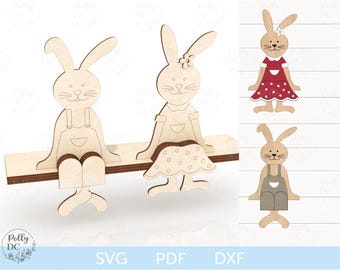 Archivo de corte láser para decoración de repisa de conejito de Pascua, SVG de conejito de Pascua para estante, SVG de decoración de estante de Pascua, archivo de corte de Pascua, SVG de Glowforge