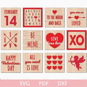 May include: A set of 10 Valentine's Day SVG cut files featuring various designs, including hearts, arrows, and the text "Love lives here", "Be Mine", "Happy Valentine's Day", "All you need is love", "You are so loved", "XO", "To the moon and back", "February 14", and "Love lives here".
