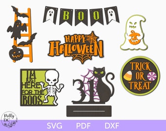 Decoración de bandeja escalonada de Halloween svg, Decoración de bandeja escalonada de Halloween svg, Bandeja escalonada de feliz Halloween svg, Letreros de Halloween svg, Archivo de corte láser de Halloween