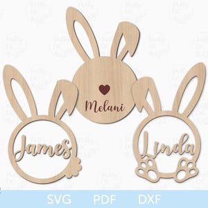 Etichetta cestino coniglietto pasquale SVG, etichette pasquali personalizzate SVG, file di taglio etichette coniglietto pasquale, file laser pasquale, Easter Glowforge