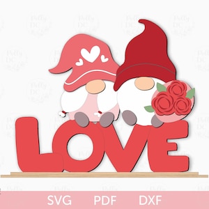 Valentines Gnomes couple shelf sitter svg, Standing Valentines Gnomes svg, Love Shelf Sitter svg laser cut file, Glowforge Cricut svg file