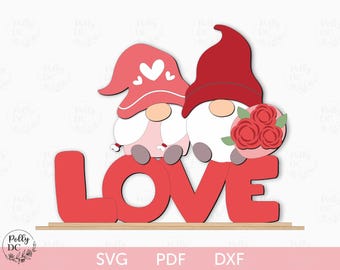 Valentines Gnomes couple shelf sitter svg, Standing Valentines Gnomes svg, Love Shelf Sitter svg laser cut file, Glowforge Cricut svg file