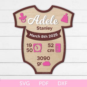 Baby Announcement Sign, Metric Birth Stats Laser cut file, Birth Details Digital Cut File, Layered Newborn chart SVG, Glowforge SVG File