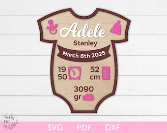 Baby Announcement Sign, Metric Birth Stats Laser cut file, Birth Details Digital Cut File, Layered Newborn chart SVG, Glowforge SVG File