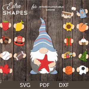 Extra shapes for Interchangeable Gnome SVG laser cut file, Interchangeable Gnome add-ons bundle, Interchangeable Gnome parts svg laser cut