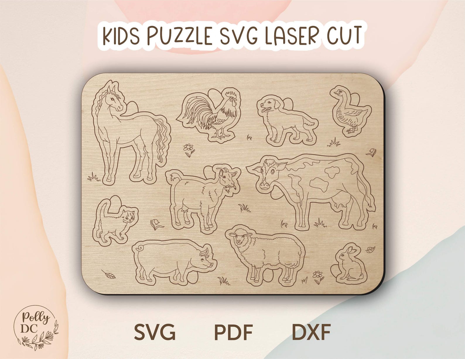 Farm Animals Puzzle Laser Cut File, Montessori Educational Toy SVG ...
