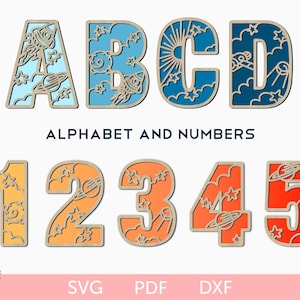 Letras e números espaciais SVG, arquivo cortado a laser, letras espaciais, 26 letras do alfabeto, 10 números espaciais, letras para crianças, números para crianças
