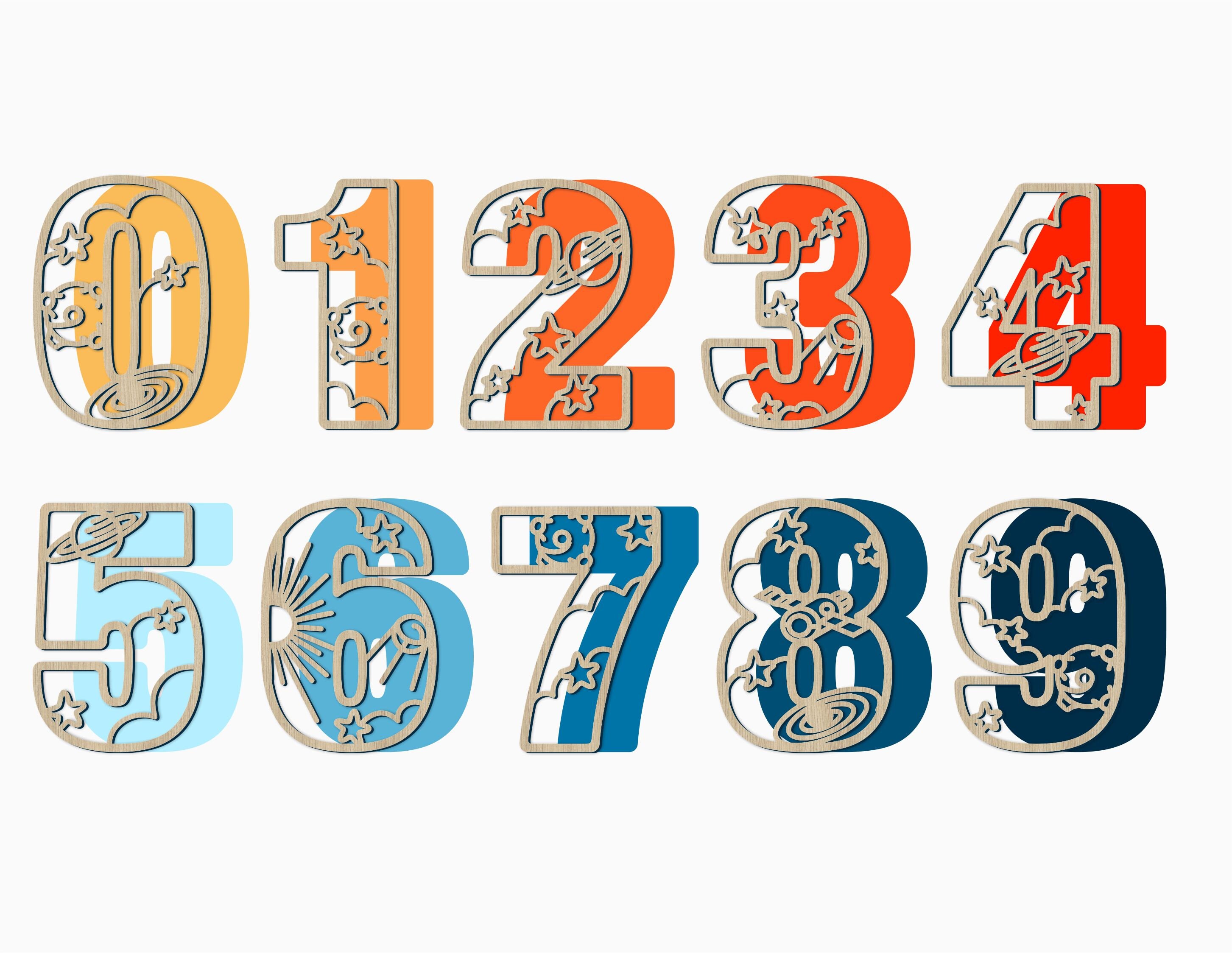 Space Numbers SVG, Laser Cut File, Space Numbers Cut File, 10 0-9 ...