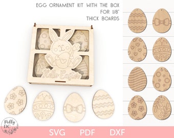 Easter eggs DIY paint kit with box svg, DIY Easter eggs ornaments svg, Easter eggs laser cut file, Easter laser file svg, Easter Glowforge