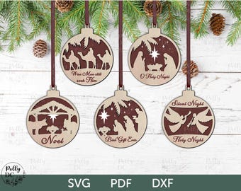 Archivo de corte láser SVG de adorno de la Natividad, SVG de adorno de la escena de la Natividad, SVG de adorno de la Natividad de Navidad, archivo de corte láser de Navidad