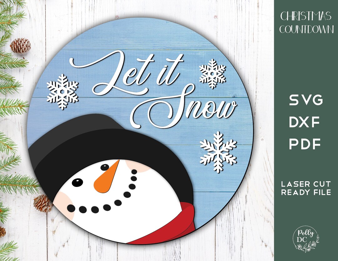 Snowman Door Hanger SVG Laser Cut File, Christmas Round Door Sign Svg ...