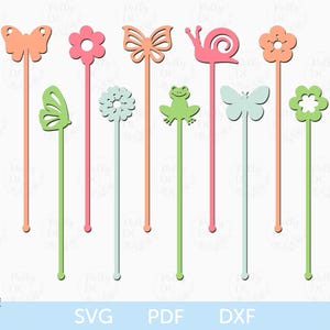 Spring Drink Stir Sticks SVG, Spring Drink Stirrers cut file, Spring Swizzle Sticks SVG, Spring Glowforge, Spring Cricut