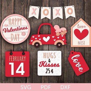 Valentine&#39;s Day Tiered Tray Decor SVG, Valentines Mini Signs laser cut file