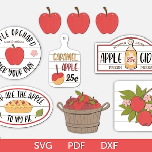 Apple tiered tray decor svg, Apple tier tray decor, Summer tiered tray svg, Apple pie svg, Caramel apples svg, Apple laser cut glowforge svg