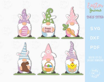 Easter Gnome Shelf Sitter Laser cut file, Easter Gnome Standing Decor SVG, Glowforge SVG