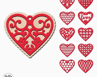 Valentinstag Herz Ornament, Valentinstag Herzen Bundle, Laser-Schnitt-Datei, hängendes Herz Valentinstag, Glowforge Cricut Herz svg