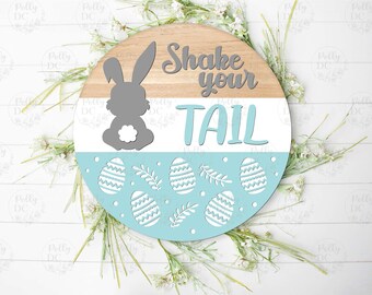Spring Easter Door Hanger SVG, Shake Your Tail Round Sign laser cut file, Easter Spring sign laser cut design, Glowforge svg