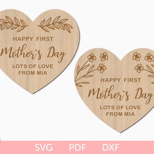 Happy First Mothers Day hart svg lasergesneden, eerste Moederdag voor baby svg, Moederdag laser gesneden hart svg, Moederdag svg glowforge