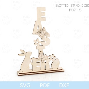 Estantería de Pascua SVG, letrero de pie de Pascua SVG, decoración de mesa de Pascua SVG, letrero de conejito de Pascua SVG, archivo láser de Pascua
