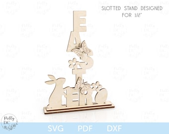 Estantería de Pascua SVG, letrero de pie de Pascua SVG, decoración de mesa de Pascua SVG, letrero de conejito de Pascua SVG, archivo láser de Pascua