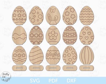 Paaseieren DIY Paint Kit SVG, paaseieren plank sitter lasergesneden bestand, staande paaseieren SVG, Pasen laserbestand, Glowforge svg