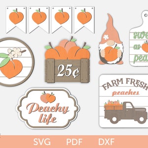 Peach tiered tray decor svg, Peach tier tray decor, Summer tiered tray svg, Fresh peaches tiered tray decor svg, Peach laser cut svg file