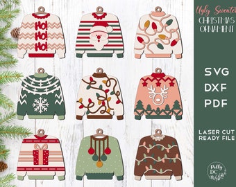 Ugly Sweater Christmas Ornaments SVG laser cut file, Ugly Christmas Sweater svg, Christmas Sweater laser file, Laser cut Christmas ornaments