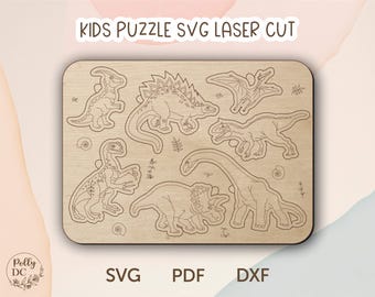 Dinosaurs Puzzle laser cut file, Montessori Educational toy SVG, Toddler Puzzle toy laser cut file, Kids Puzzle toy SVG, Glowforge SVG